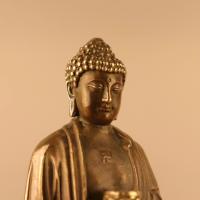 Adorno de estatua de Amitabha de bronce antiguo, estatua de pie, hogar de Buda receptor, salón budista, tienda de ofrendas, oficina, escritorio - details 9