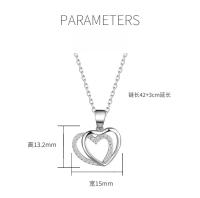Collar de doble corazón de plata esterlina 925 versión coreana de verano para mujer colgante de amor con incrustaciones de diamantes cadena simple de clavícula de temperamento de alta gama - details 1
