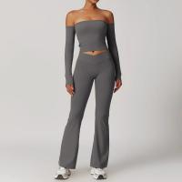Traje de Yoga para gimnasio para mujer, conjunto deportivo ajustado transpirable, pantalones acampanados de entrenamiento, Camiseta deportiva de realce, conjunto de Yoga de manga larga, 2 uds. - details 0