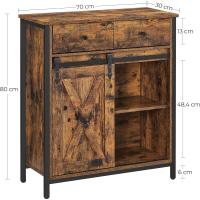 Mueble de Almacenamiento, Aparador, Armario de Cocina, con Puerta Corredera, 30 x 70 x 80 cm, Estante Ajustable, Estilo Rústico, para Sala de Estar, Marrón Roble y Negro - details 11