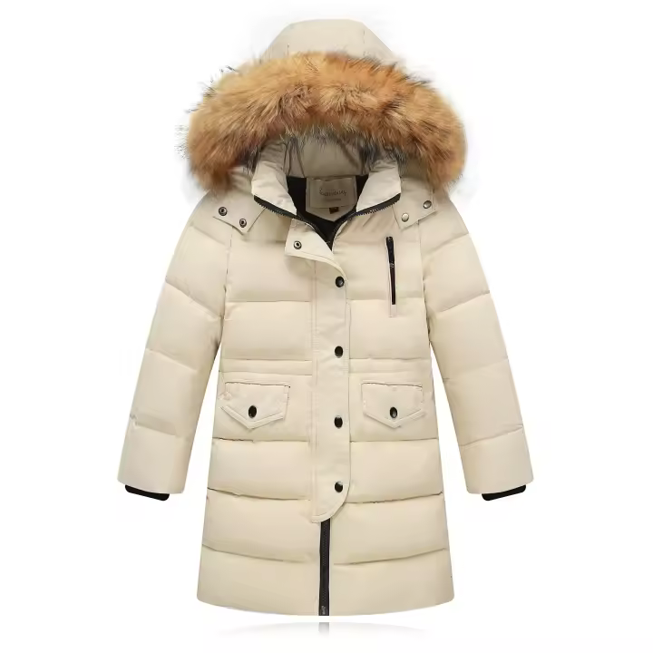 Thi cálido para niña invierno 2025, con capucha de piel sintética, para adolescentes de 2 a 12 años - 1