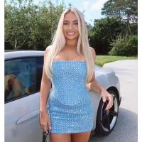 Conjunto de Denim con Lentejuelas BKQU Pantalones de Pierna Ancha y Top de Tanque con Corset sin Correas para Mujeres Outfit de Fiesta de Lujo para Clubes - details 45
