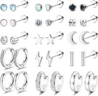 5Pares Pendientes Cartilago Oreja Para Mujer Hombre Plata Oro Negro, 20G Maple Quirurgico Pendientes Hipoalergénicos CZ Huggie Pendientes Aros Pequeños, Tragus Oreja Piercing Joyería - details 6