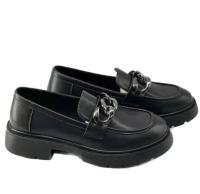 Mocasines personalizados con punta redonda, zapatos mocasines gruesos de 3cm para mujer, color negro y marrón, hebilla de zapato de metal - details 1