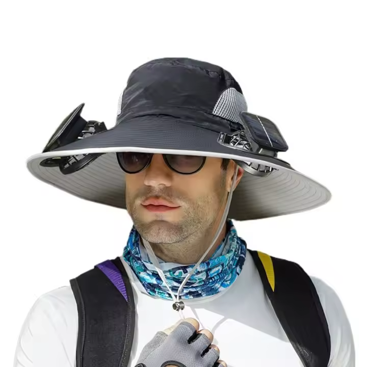 2 sombreros solares con ventilador para el sol, impermeables, transpirables, de ala ancha, protección solar, recarga USB, sombrero de cubo para el sol, Camping - 1