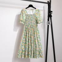 Vestido Midi Bohemio De Mujer Para Verano En Chiffón Con Cuello Cuadrado Y Manga Corta Vestido Casual De Playa Vacaciones Plegado A-Line - details 10