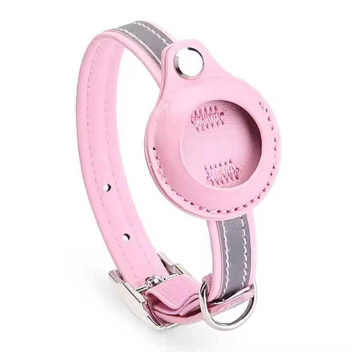 Collar rastreador de ubicación ajustable para mascotas, antipérdida con tira reflectante, cubierta protectora para rastreador de gatos, funda de ubicación de cuero PU - 1