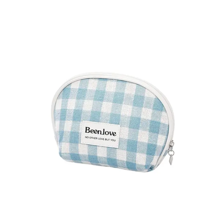 Bolsa de almacenamiento de cosméticos semicírculo de celosía con cremallera, Mini bolsa de maquillaje de mano, bolso de mano de gran capacidad de estilo coreano para mujer - 1