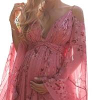 Vestido de mujer con cuello en V, floral, vestido largo rosa, tallas grandes - details 9