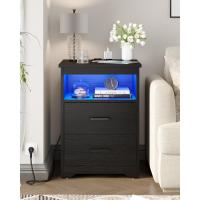 2 Piezas con Iluminación LED, Mesilla Noche con Estación Carga, Puertos USB, 2 Cajones, Mesa Sofá, para Dormitorio, Salón (Negro) - details 4