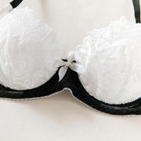 Conjunto de lencería sexy en contraste blanco y negro de 2 piezas translúcido con bordado de lazo de corazón, sujetador y braga para mujer - details 17