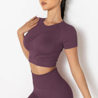 Hamidou-camisetas deportivas de Yoga para mujer, Tops sexys sin costuras para gimnasio, camiseta para correr, camisetas de Fitness - details 25