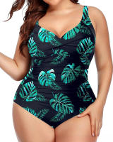 Traje de baño de una pieza de talla grande para mujer Traje de baño con volantes y pliegues delanteros - details 4
