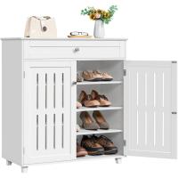 Mueble Zapatero de 2 Puertas Armario de 4 Niveles para Zapatos Mueble Auxiliar con Cajón y Estantes Ajustables para Entrada de Salón 78 x 37 x 86 cm Blanco - details 0