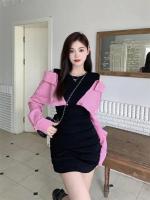 Vestido de manga larga de dos piezas falso empalmado, falda corta ajustada con hombros descubiertos y nicho de otoño - details 3
