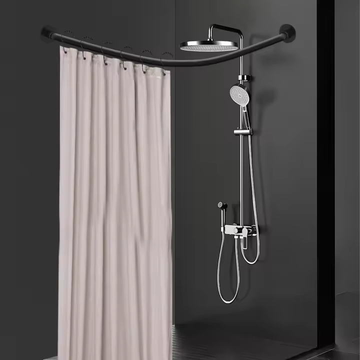 Barra de ducha de acero inoxidable, barra de ducha en forma de L, sin taladrar, barra de ducha esquina, barra telescópica, 95 x 130 cm, negro - 1