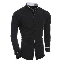 Camisa de color sólido de manga larga para hombre de primavera y otoño, camisa ajustada de moda con botones cómoda y cuello alto - details 2