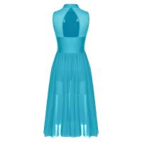 Elegante Traje de Patinaje de Hielo para Mujeres Leotardo de Ballet de Malla Transparente sin Mangas Traje de Baile Lírico Contemporáneo - details 9