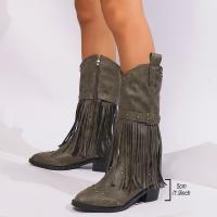 Botas de caballero para mujer a la moda de otoño, botas largas de tacón bajo, botas retro martin con borlas para mujer - details 4