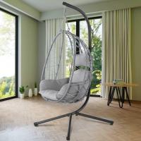 Sillón Colgante de jardín, Silla Mecedora Hamaca para Exterior, Estructura de Metal Nido de ratán y Cuerda + cojín Asiento Acolchado y reposacabezas, diseño Moderno, 198 x 110 x 95 cm (Beige) - details 14