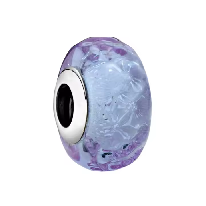 Abalorio de cristal de Murano de lavanda ondulada de Plata de Ley 925, Pulsera Original de plata 925 para la fabricación de joyas - 1