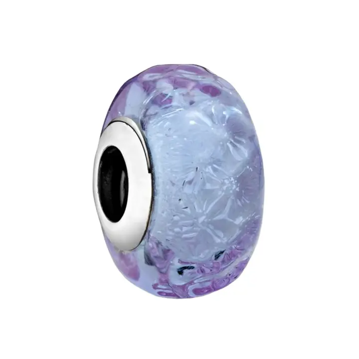 Abalorio de cristal de Murano de lavanda ondulada de Plata de Ley 925, Pulsera Original de plata 925 para la fabricación de joyas - 1