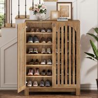 6 niveles con puertas de láminas, 24 pares de zapateros de granja con estantes ajustables, estante organizador de madera para entrada, pasillo, salón (marrón) - details 2