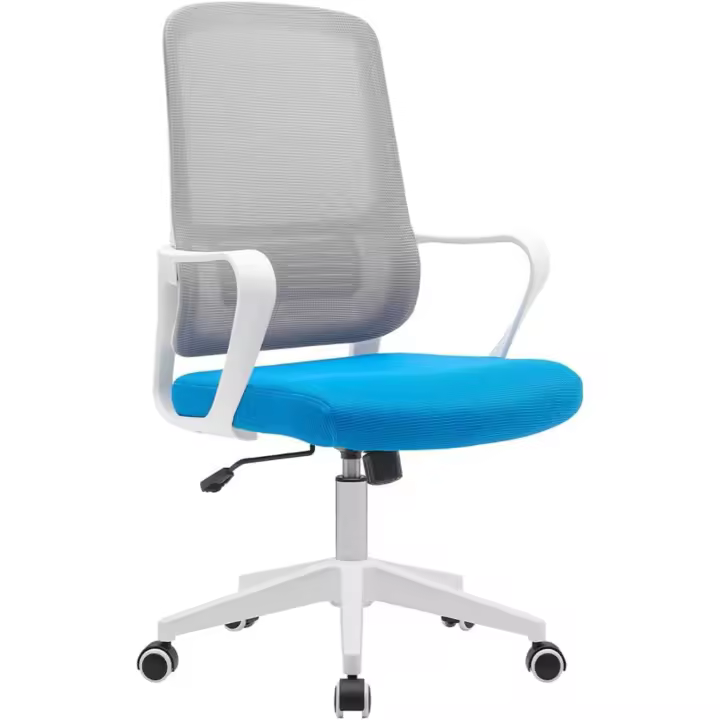 Silla de escritorio ergonómica con ruedas giratorias antiarañazos, respaldo de tela transpirable y soporte lumbar, sillón de estudio u oficina, ajuste de altura del gas 98-108 cm (azul y - 1