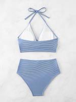 Bikini de Cintura Alta 2025 Traje de Baño de Halter para Mujeres Traje de Baño Sólido - details 6