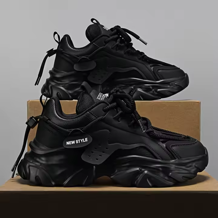 Zapatillas Retro para Hombre con Suela Gruesa, Moda Todas las Temporadas, Zapatos Blancos Antideslizantes, Cordones de Cierre, Parte Superior de PU, Forro de Tela - 1