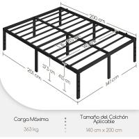Bastidor de Cama Metálico Listones de Acero Espacio de Almacenamiento Bajo la Cama Fácil Montaje Cama Individual 90 x 190 x 36.5 cm Negro - details 38