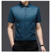 Camisa de verano de color sólido ajustada informal de negocios sin hierro camisa de manga corta ropa profesional para hombres - details 2