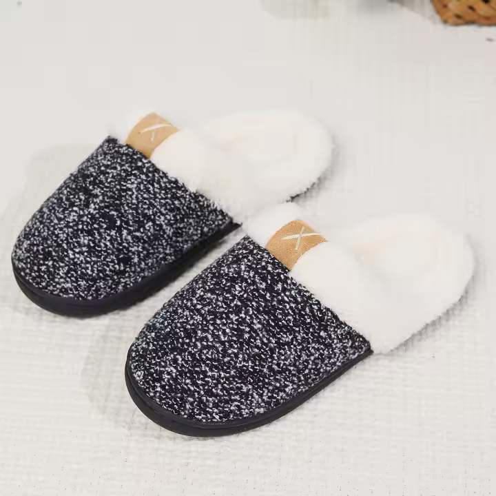 Fregona de algodón cálida y antideslizante de invierno, pantuflas de algodón grueso y terciopelo para el hogar - 1