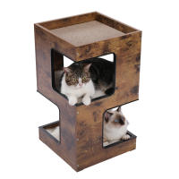 PAWZ Road Camita para gatos con dos grandes condominios, almohadilla rascadora, rascadora para gato desmontable, casa de madera para gatos con tapetes mullidos, muebles para gatos y juguetes para gatos - details 15