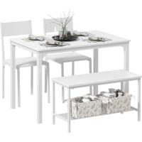 Juego de comedor de 4 piezas con mesa, 2 sillas y 1 banco. Conjunto de muebles de cocina de madera con estructura de acero. - details 7