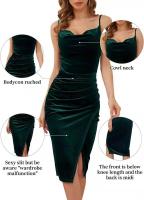 Vestido de fiesta hendidura crepé terciopelo slip para mujer - details 1