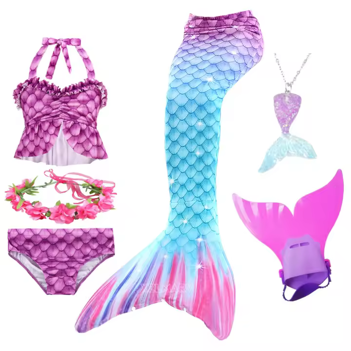 Traje de baño de cola de sirena para niñas, bañador monoaleta para nadar, Cosplay con aleta - 1