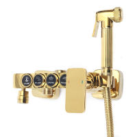 Sistema de ducha de lluvia dorado moderno, juego de ducha montado en la pared con cabezal de ducha de 9x9 pulgadas y ducha de mano de latón - details 6