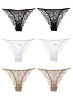 6 unidades de tangas de encaje sólido, bragas íntimas elásticas, transpirables y cómodas - details 1