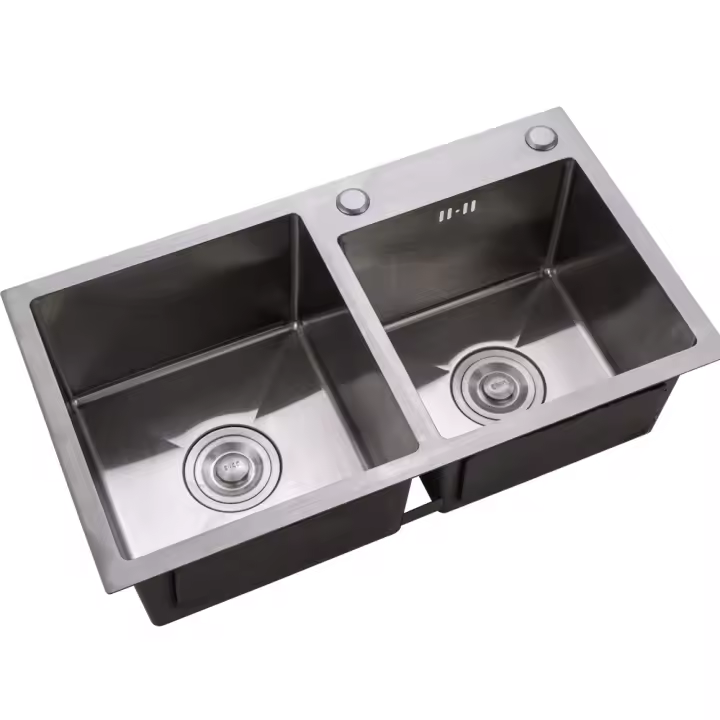 Moderno Acero Inoxidable Doble Bol con Desagüe 30 x 17 x 8.27 pulgadas Perfecto para Cocina y Baño - 1