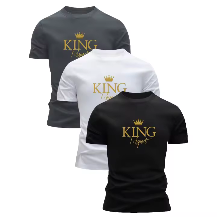 Camisetas de Algodón 100% para Hombres Cuello Redondo, Manga Corta, Impresión de Letras con Diseño de Corona Dorada, Ligera y Transpirable para Verano Casual - 1