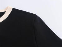 Elegante negro con manga corta, cuello redondo, bolsillos con botones, punto ancho para mujer, verano - details 8