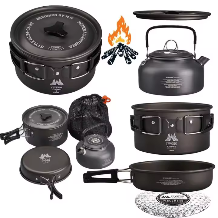 3 unids/set Camping al aire libre olla para cocinar agua hervidor de agua juego de utensilios de cocina portátiles vajilla senderismo Picnic - 1