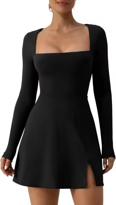 Mini vestido de campaña dividido para mujer, cuello cuadrado, corsé, mangas largas - 1