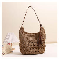 Bolso de paja hueco con flecos, bolso de playa tejido para vacaciones, bolso de hombro casual - details 4