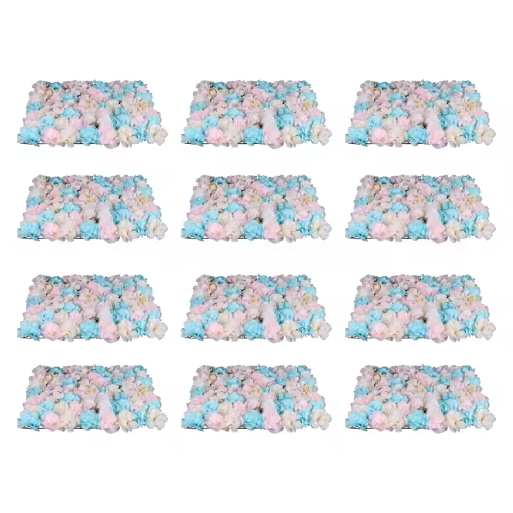 Paneles de flores artificiales para pared, Hortensia sintética azul y rosa, 24x16 pulgadas, 12 paquetes - 1