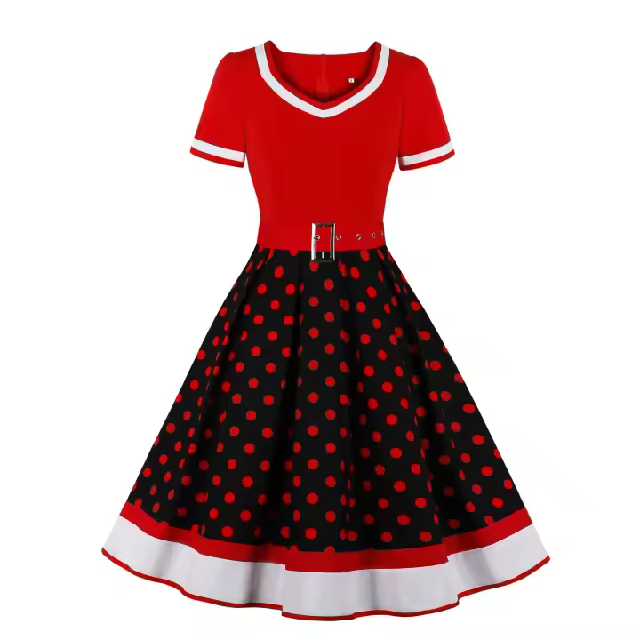 Vestido de Punto de Polka Dot Vintage 2024 Estilo Rockabilly Retro para Mujeres - 1
