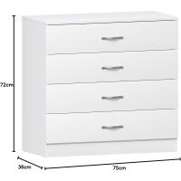 Blanca, 4 cajones, manijas metálicas, correderas y Soporte Anti-deformación para Muebles - details 2