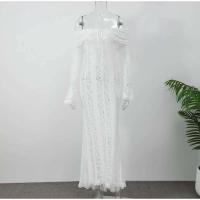 Vestido largo acampanado de manga larga con corte elegante, Vestidos ceñidos con hombros descubiertos y cordones para mujer, prendas de vestir para mujer 2025 - details 1