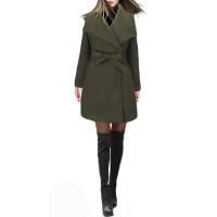 Nueva moda mujer niñas invierno cinturón de solapa abrigo de lana Lisa estilo caliente señoras ropa de abrigo gabardina larga - details 5